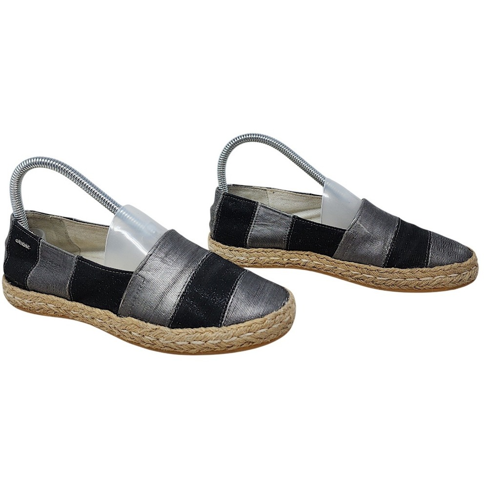 Geox Espadrille Flats 38 Women D Modesty Black Silver Metallic‎ Sneakers Slip On